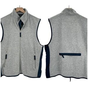 Vintage 90s GAP Fleece Vest Gray Navy Blue Sleeveless Zipper Pockets | Large
